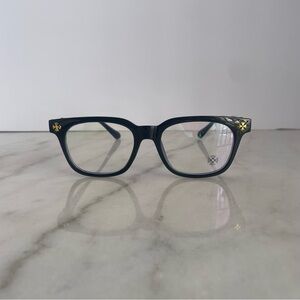 Black Square Glasses with Silver Accents